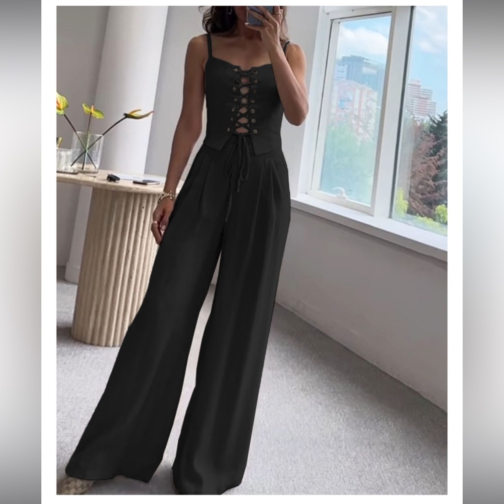 String Top and Pant Two Piece Set Lace Up Tie Up Size XS